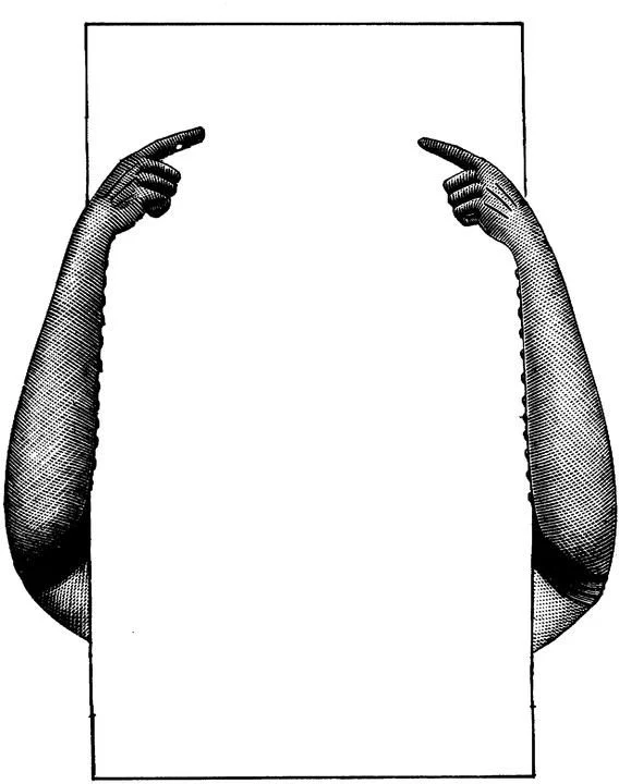 Two illustrated arms pointing toward an empty rectangular frame.