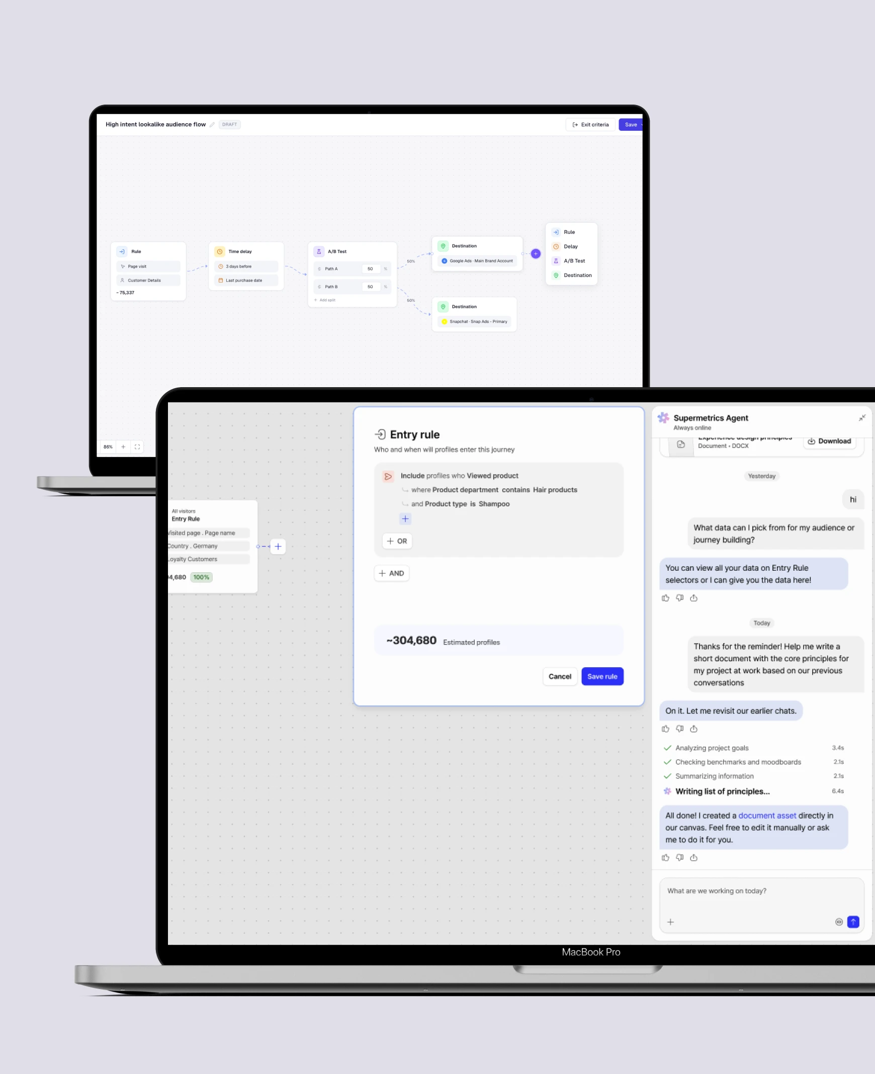 Supermetrics product interfaces shown across laptop screens.