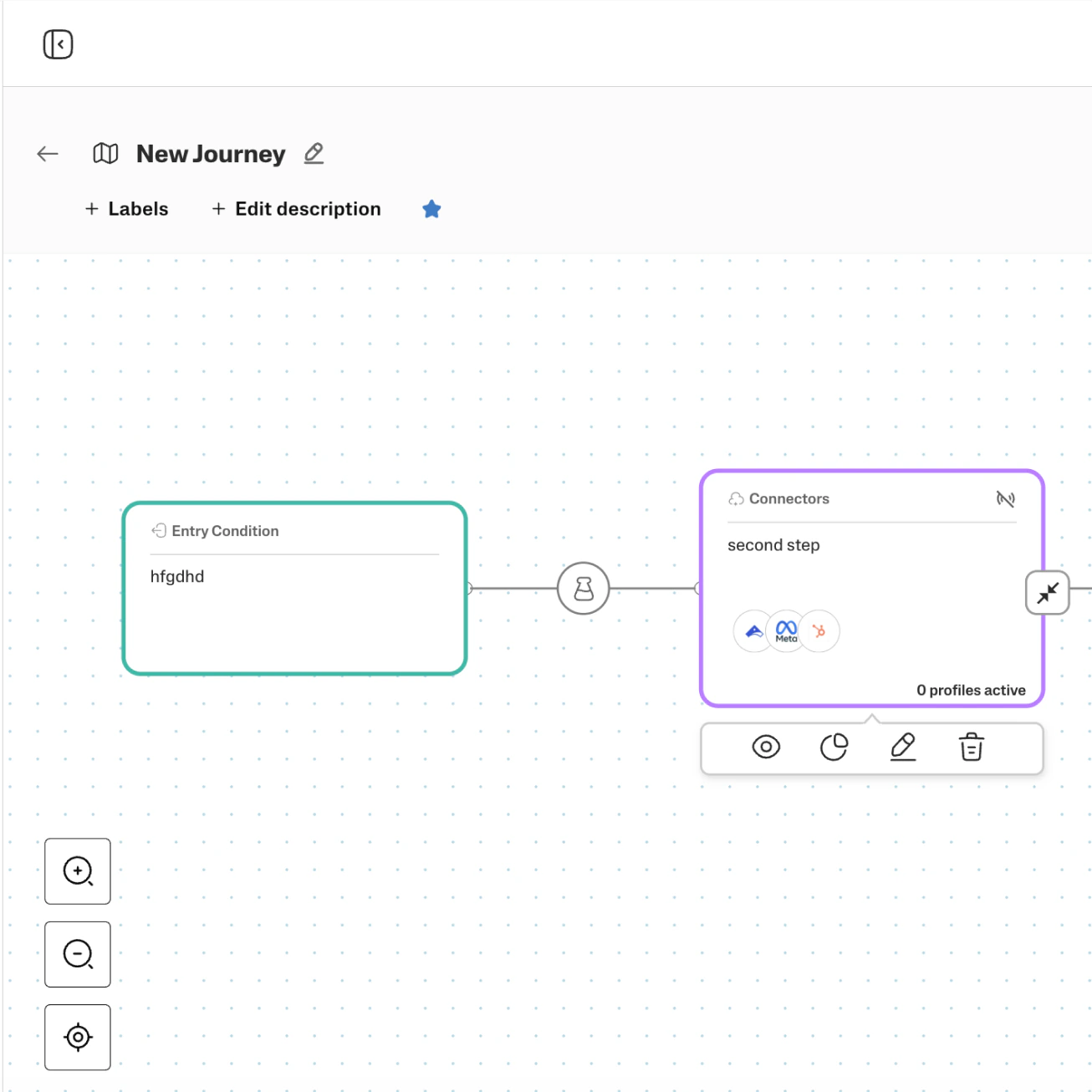 The existing Supermetrics journey builder showing an entry condition and connector.